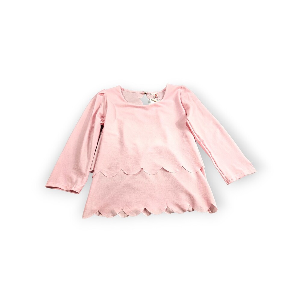 Persun Blouse Size 2X Pink Button Open Back Scalloped Layered Hem Long Sleeves